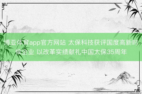 博亚体育app官方网站 太保科技获评国度高新时候企业 以改革实绩献礼中国太保35周年