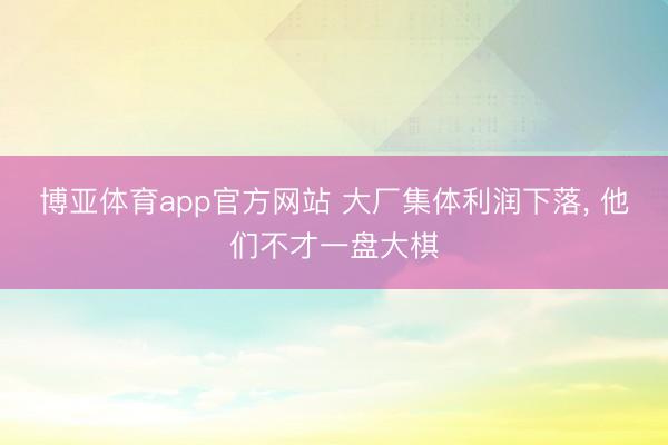 博亚体育app官方网站 大厂集体利润下落， 他们不才一盘大棋