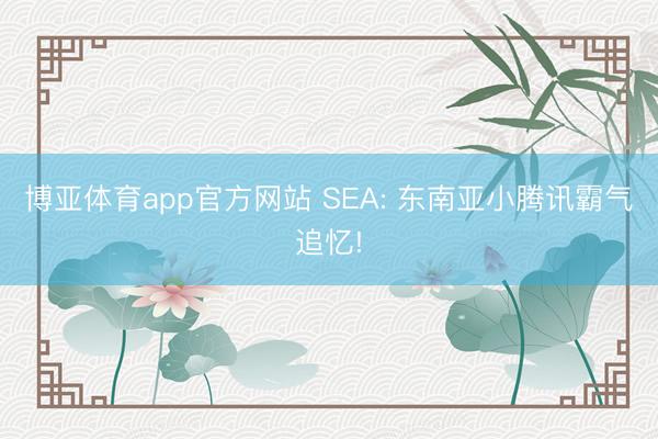 博亚体育app官方网站 SEA: 东南亚小腾讯霸气追忆!