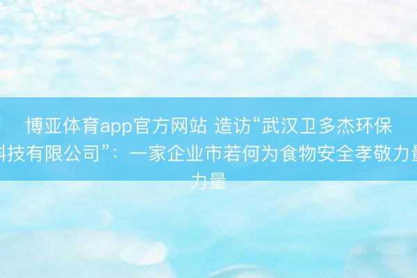 博亚体育app官方网站 造访“武汉卫多杰环保科技有限公司”：一家企业市若何为食物安全孝敬力量